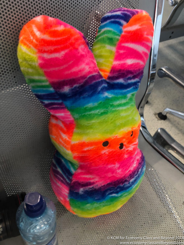 a rainbow colored stuffed bunny