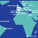 a map of the world with cities