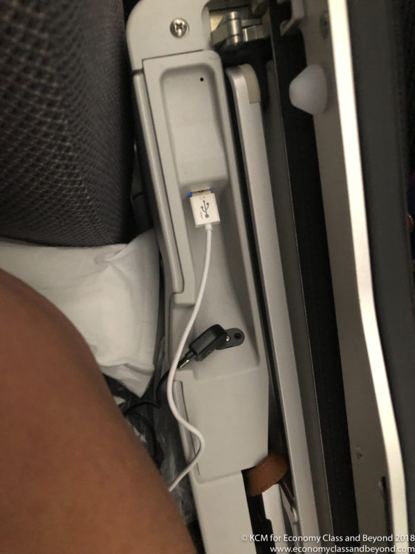 a charging station in an airplane