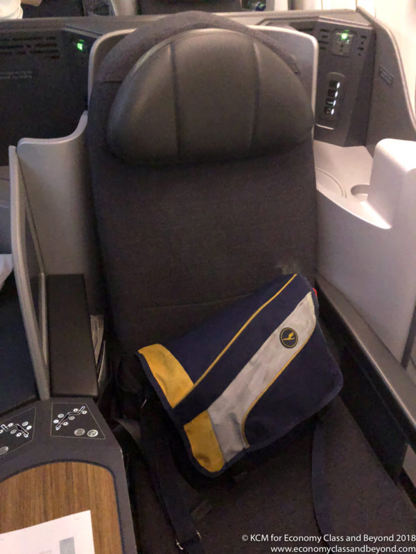 a seat with a bag on it