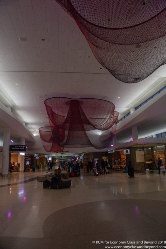 a large net from the ceiling of a building