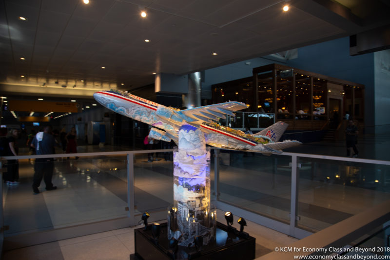 a model airplane on display in a building