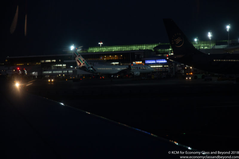 an airplane at night