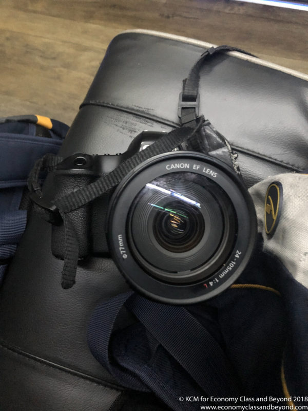 a camera on a bag