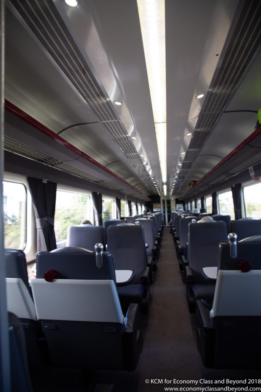a train with seats and windows