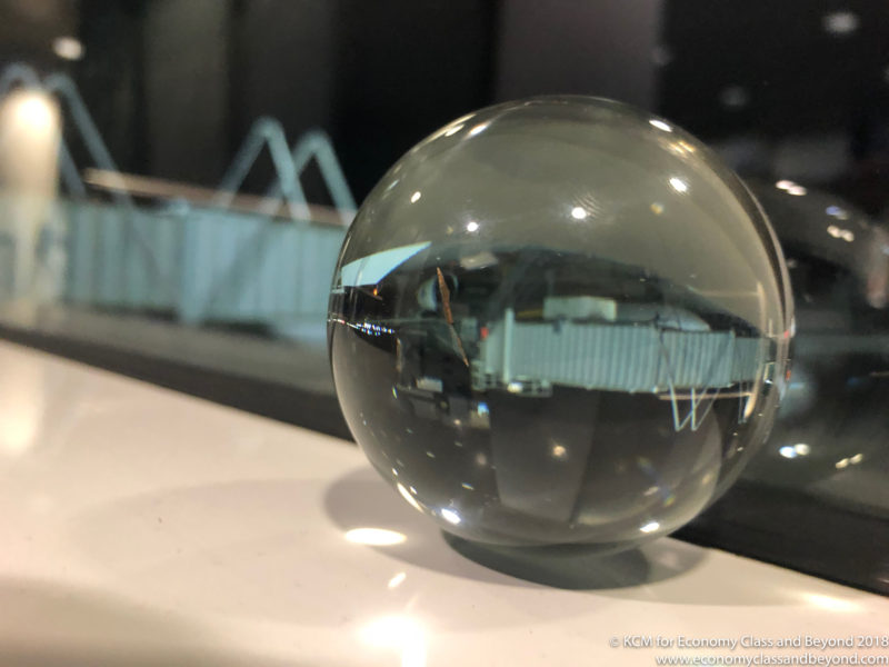 a glass ball on a counter