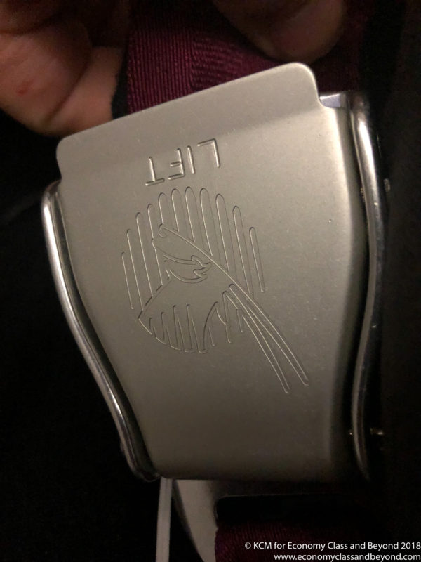 a seat belt buckle with a logo