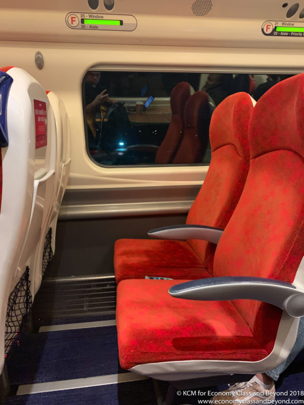 a red seats in a train