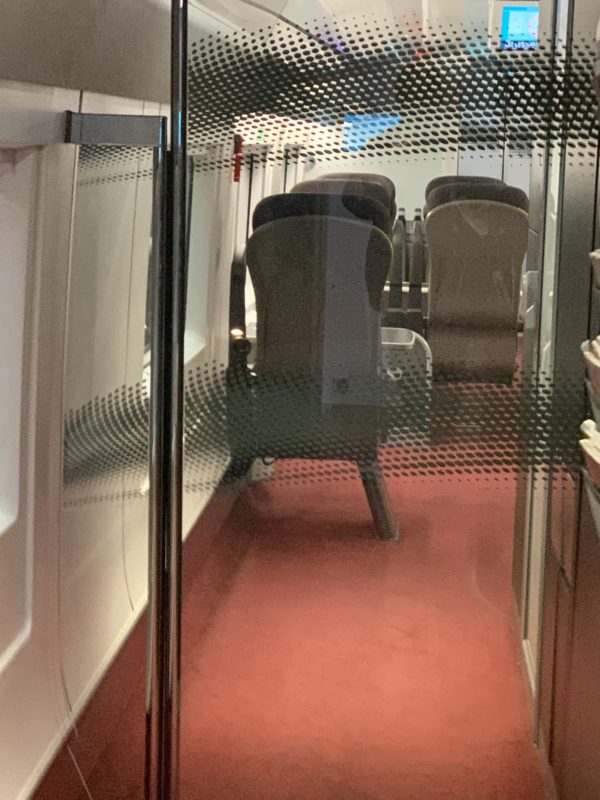 a glass door on a train