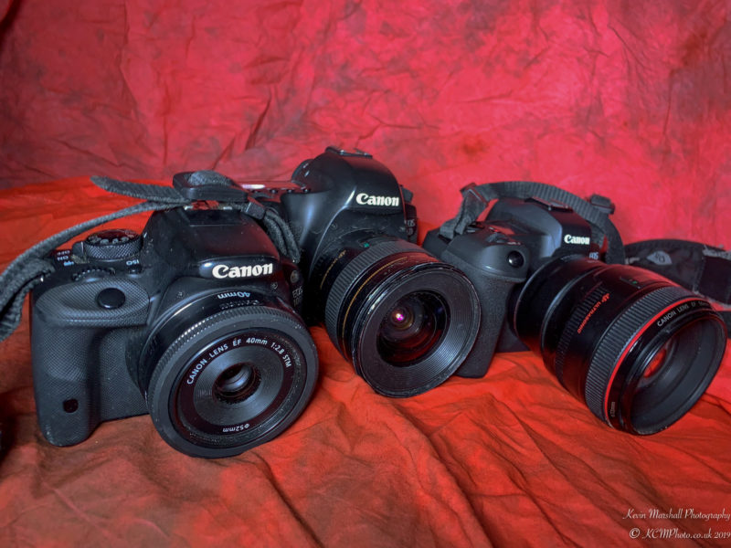 a group of cameras on a red surface