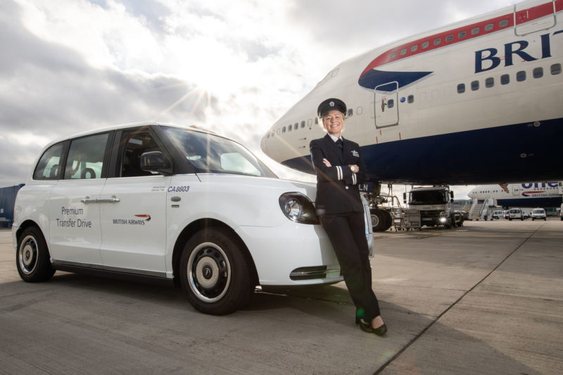 LONDON, UK: Joanna Riggs (First Officer) with British Airways' new hybrid taxi to transfer customers between flights at London Heathrow on 11 October 2018 (Picture by Nick Morrish/British Airways) taxi british airways
