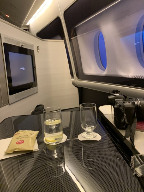 glasses on a table in a plane