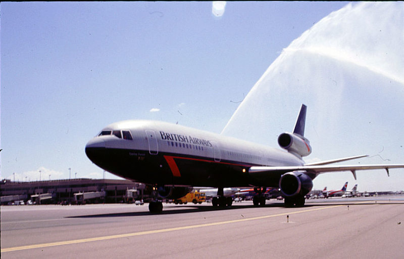 a jet plane spraying water