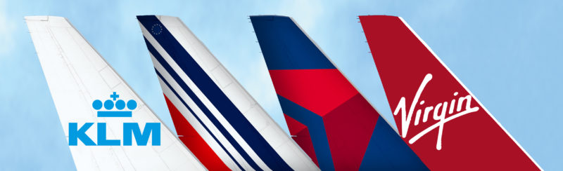 KLM, Air France, Delta Air Lines and Virgin Atlantic Empennages all in a row... codesharing together - Image, Delta. codeshare 