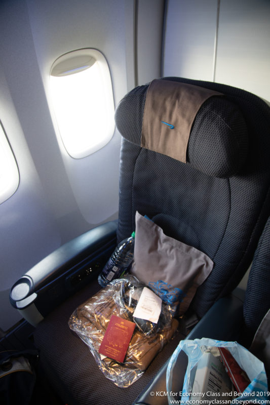 a seat with food in it