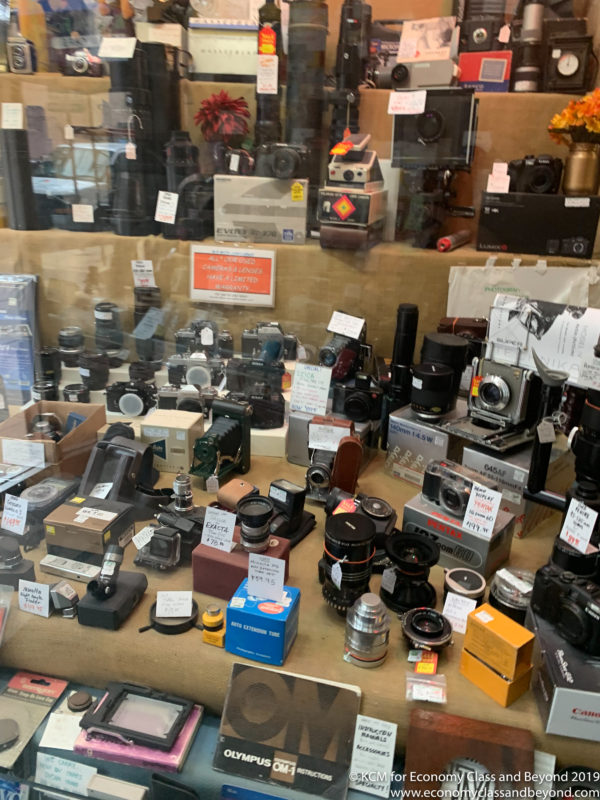a display of cameras in a store