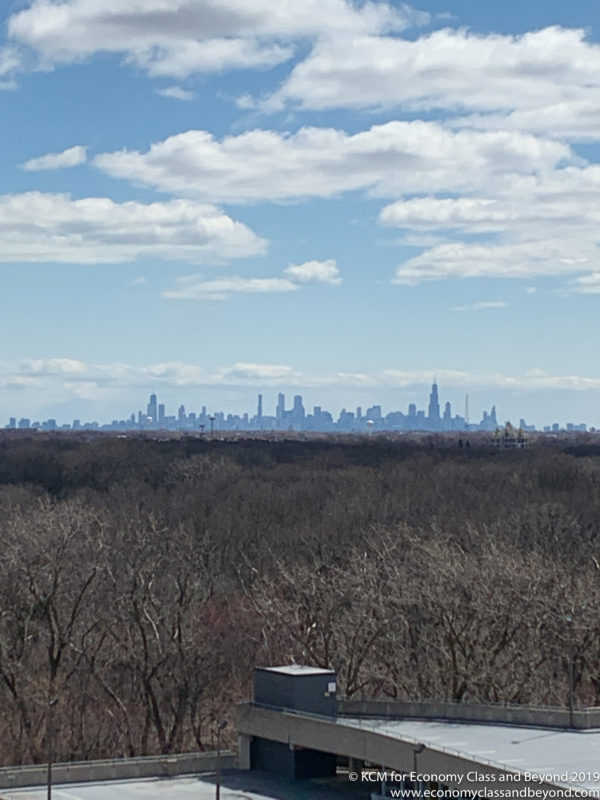 a city skyline in the distance