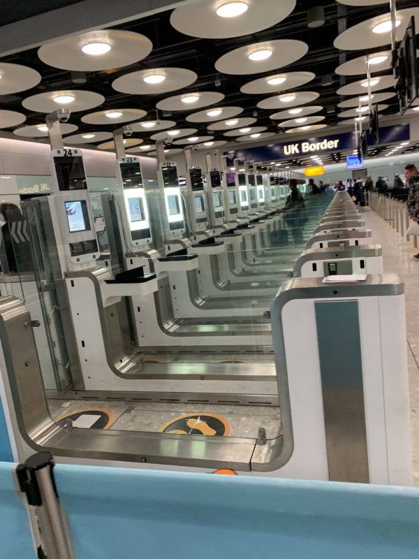 a row of security machines
