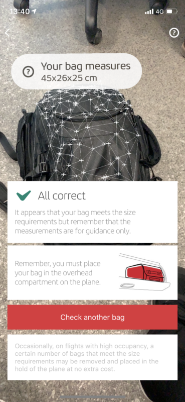 Iberia Baggage scanning AR app photo