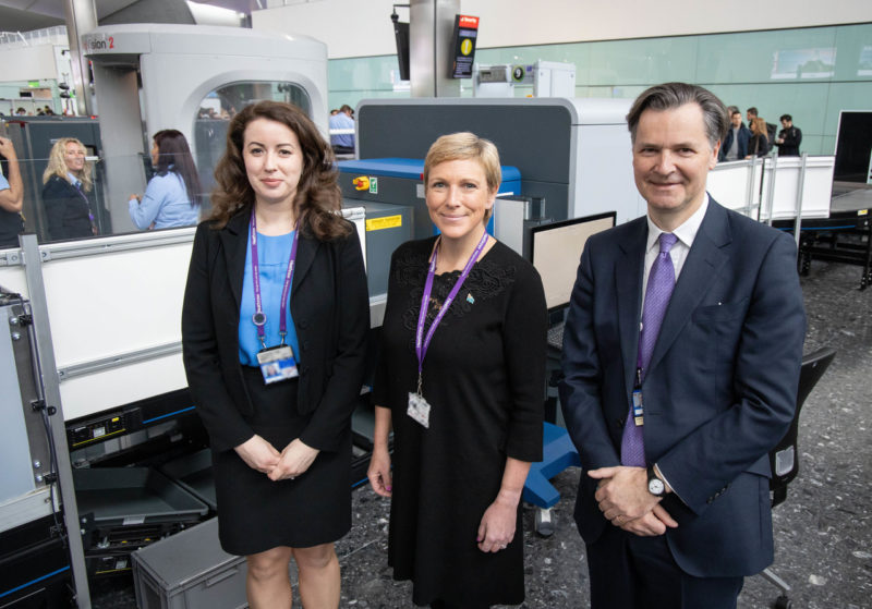  Heathrow CEO John Holland-Kaye (right); Aviation Minister Baroness Vere (Centre) Heathrow CT Scanner