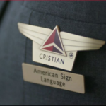 a close-up of a badge