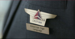 a close-up of a badge