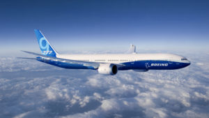 Rendering 777-9X; Air to Air; Over Clouds Blue Boeing Livery; K66734