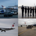 a group of people standing in front of a plane