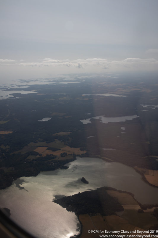 aerial view of a lake and land