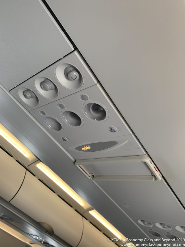 a overhead light on a plane