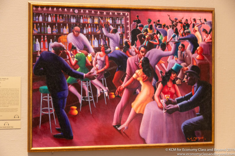a painting of people at a bar