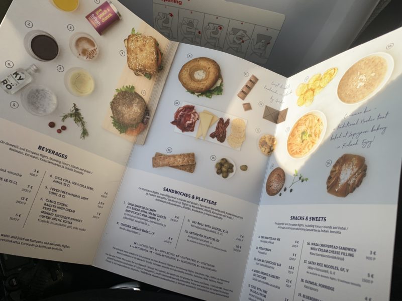 a menu of food on a car