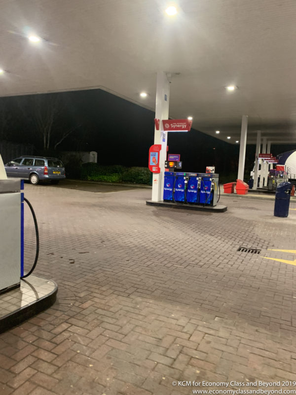 a gas station at night