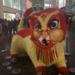 a large yellow and red lion garment