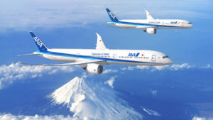 ANA Boeing 787 aircraft over Mount Fuji - Image The Boeing Company