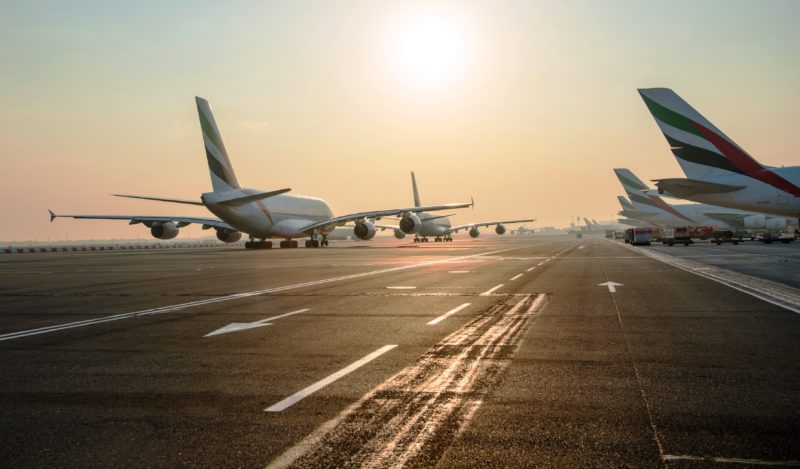 Airbus A380s lining up on the taxiway at Dubai International - Image, Dubai International Airport