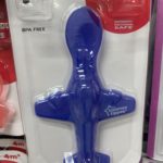 a blue plastic airplane shaped object in a package
