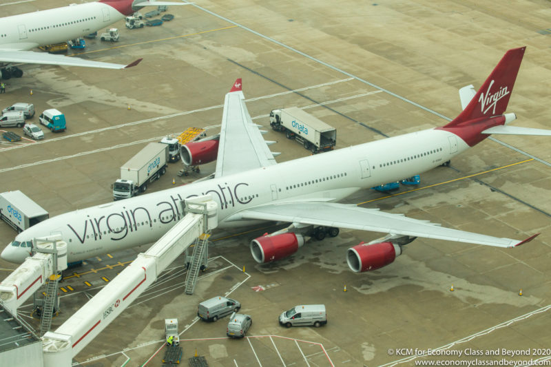Virgin Atlantic Airbus A340-600 at London Heathrow. Image Economy Class and Beyond