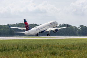 Delta Airbus A220 departing Mobile on its Maiden Flight - Image Airbus in the US
