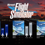 a flight simulator game with a sunset