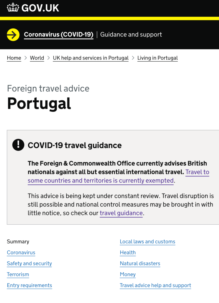 UK FCO updates travel corridors Hello Portugal! Economy Class & Beyond