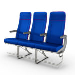 a blue and silver airplane seats