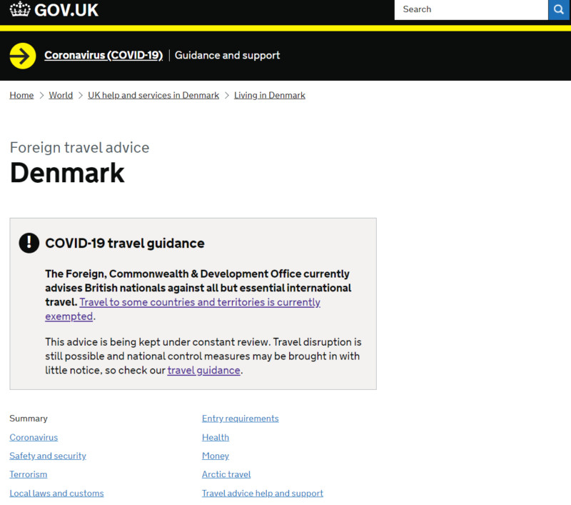uk gov travel advice denmark