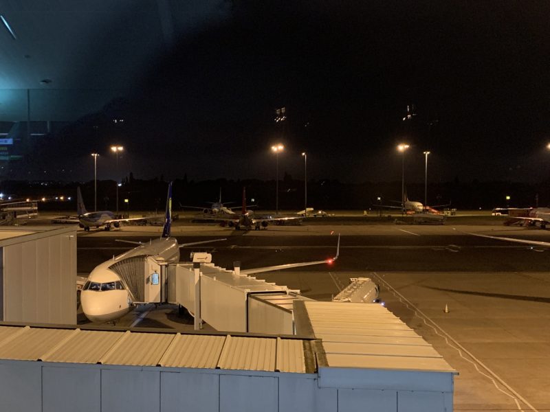 an airport at night