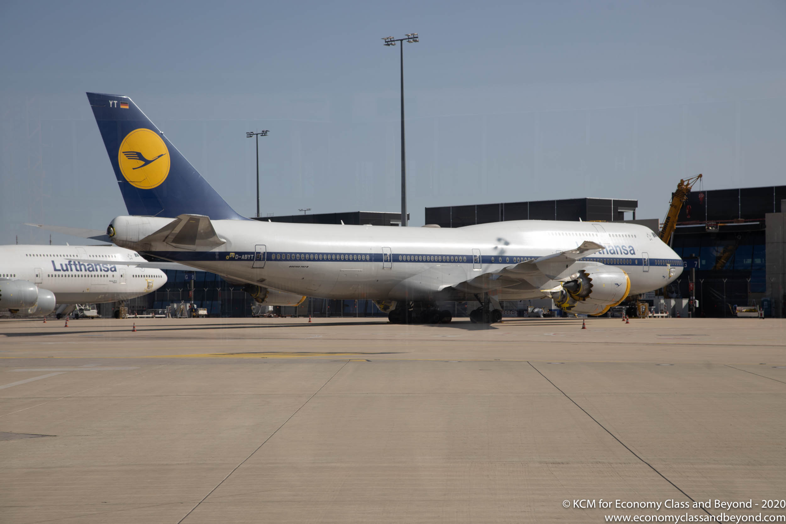 Airplane Art Lufthansa Boeing 747 8i Retrojet Parked At Frankfurt Airport Economy Class Beyond