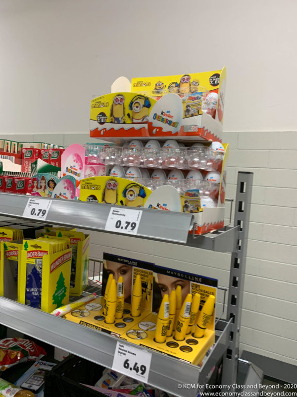 a shelf with eggs and other items on it