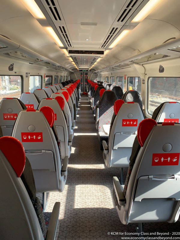a train with seats on the side