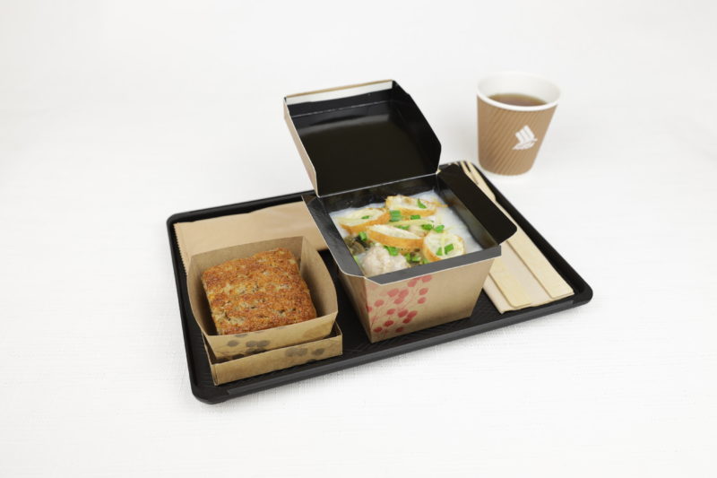 a tray with food and a cup of tea