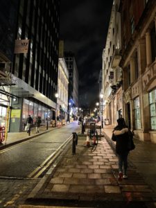 a person walking down a street