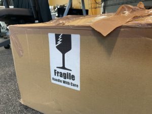 a cardboard box with a fragile label on it